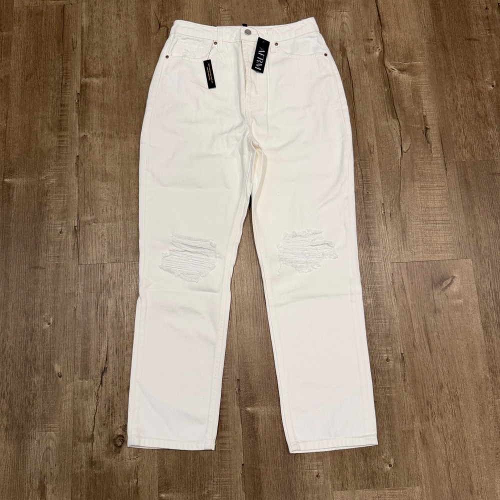 NEW AFRM Dex Boyfriend Relaxed Fit White Jeans Womens 26 Distressed Cotton